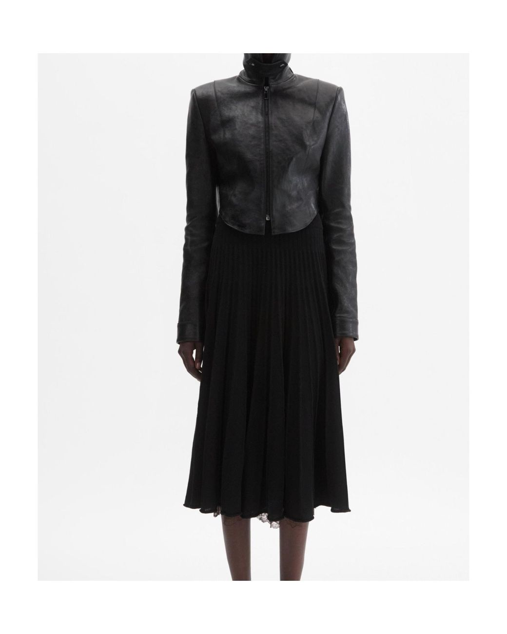 Magda Butrym Black Curved Hem Leather Jacket