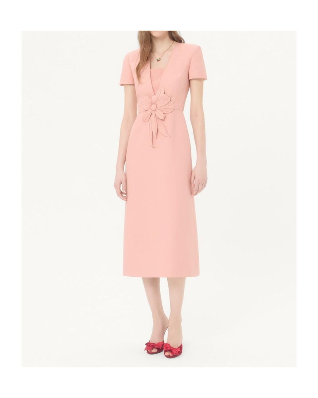 Valentino Pink Floral Appliqué Midi Dress