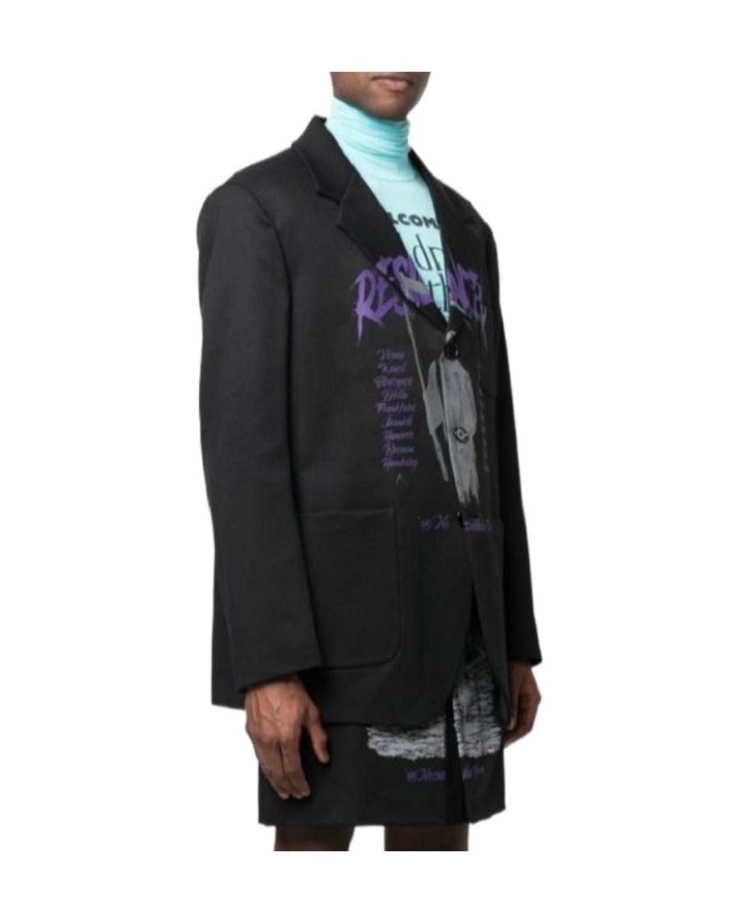 Raf Simons Black Graphic-Print Single-Breasted Blazer for men