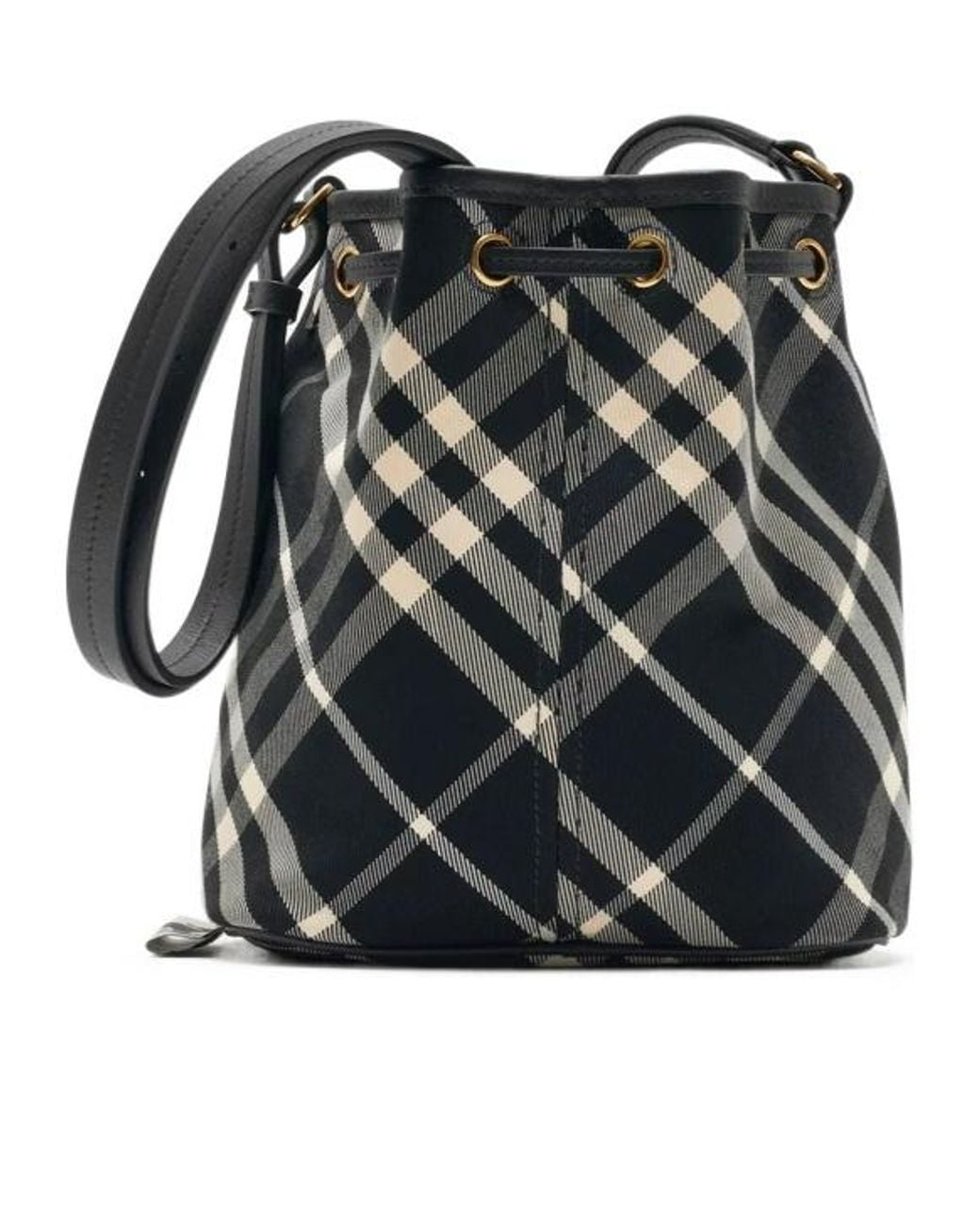 Burberry Black Checked Drawstring Mini Bucket Bag