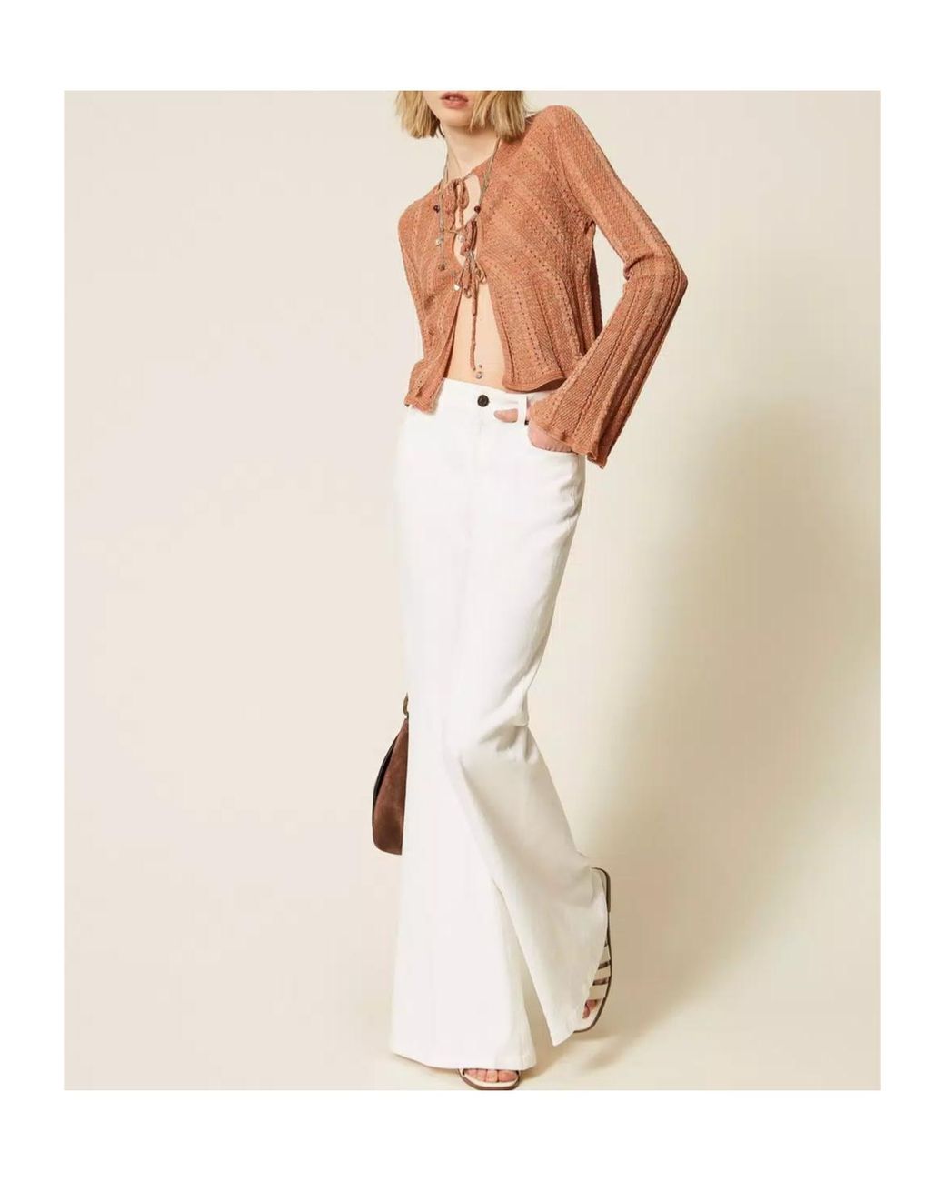 Twinset Brown Tie-Front Knitted Cardigan