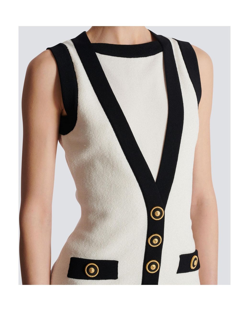 Balmain Black Knitted Waistcoat Mini Dress