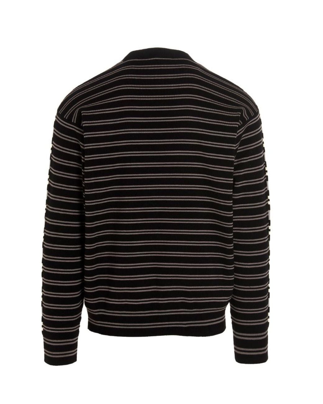 KENZO Black Flower Patch Striped Light Sweater for men