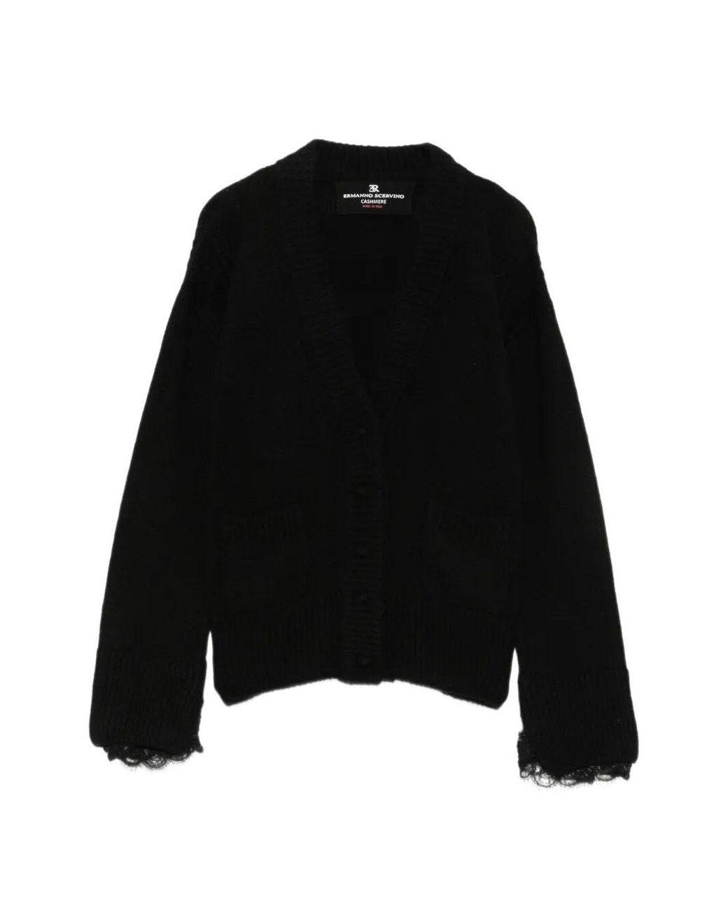 Ermanno Scervino Black Lace-Trim Cashmere Cardigan