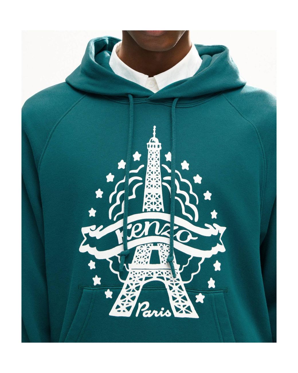 KENZO Green Eiffel Tower Design Hoodie for men