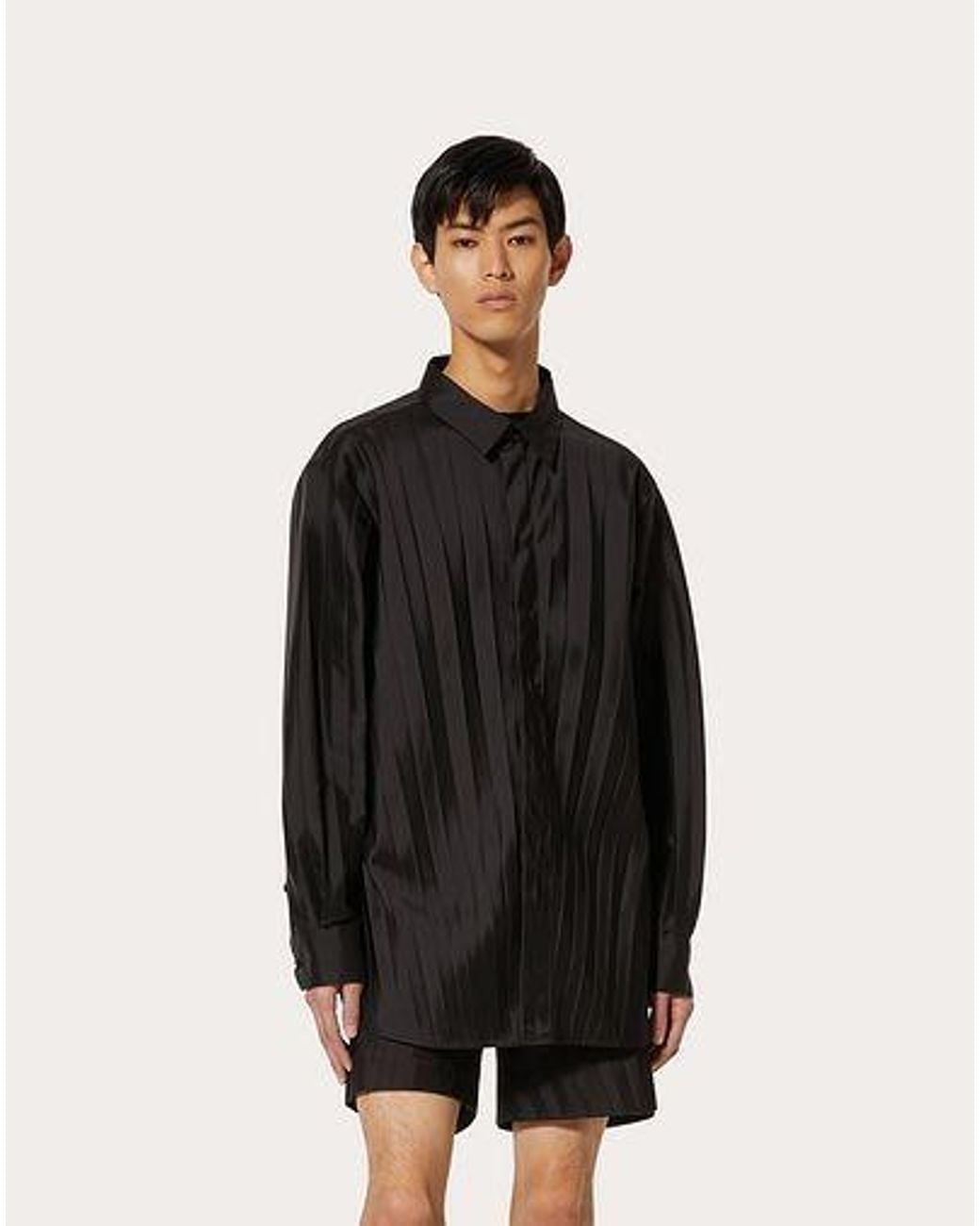 Valentino Black Pleated Concealed Fastened Shirt for men