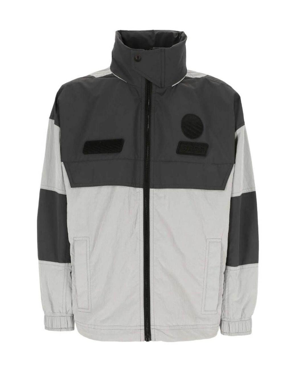 Boss Black Logo-Patch Colour-Block Hooded Jacket for men