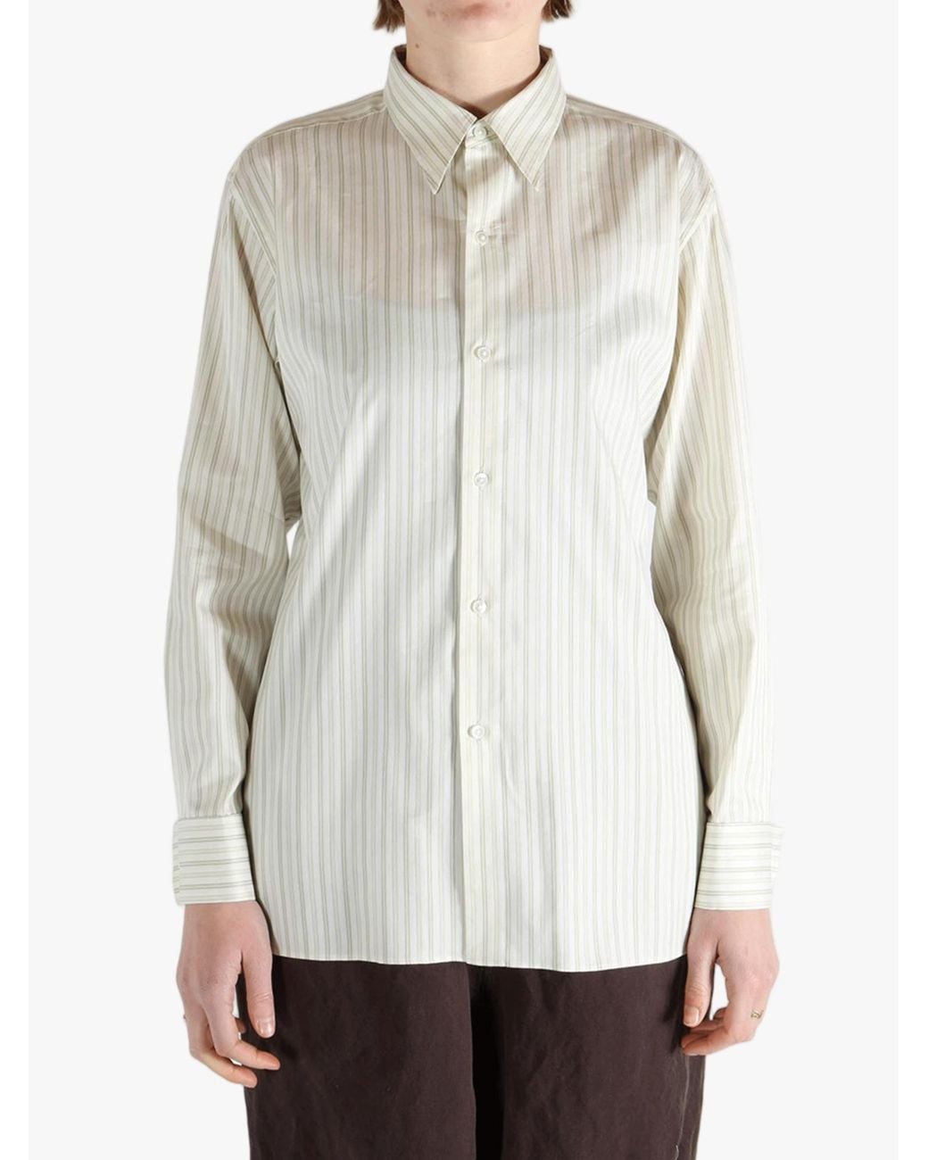 Auralee White Striped Long-Sleeved Shirt