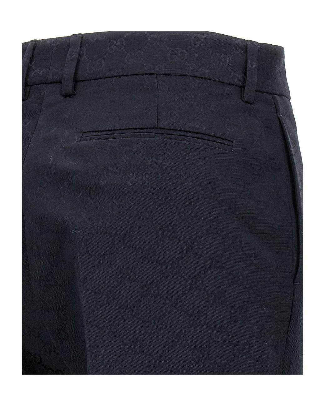 Gucci Blue Gg Jacquard Mid-Rise Trousers