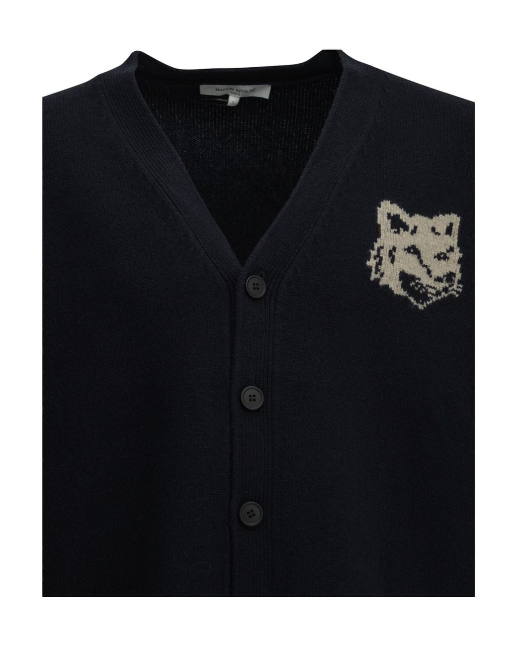 Maison Kitsuné Black V-Neck Wool Cardigan for men