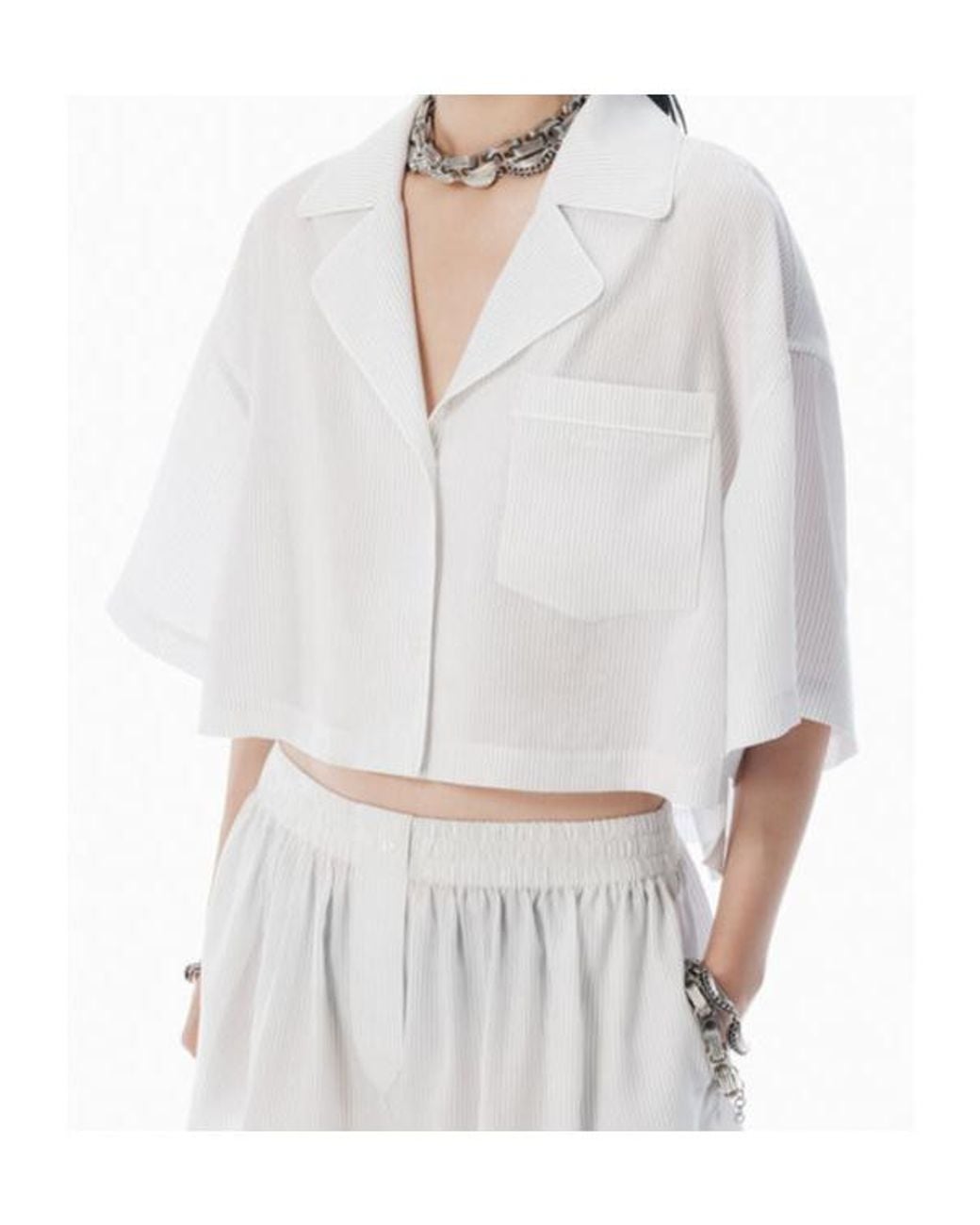 T By Alexander Wang White Striped Boxy Shirt