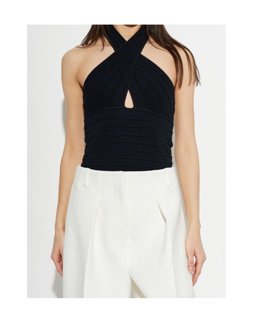 Cult Gaia Black Halterneck Ribbed Top