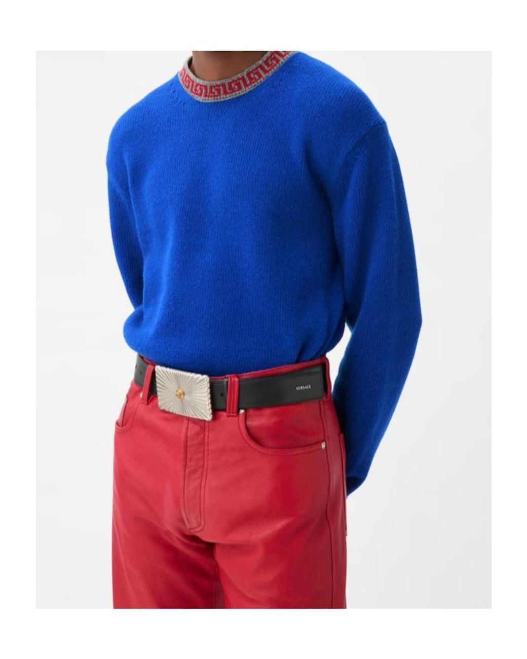 Versace Blue Oversized Crewneck Knitted Jumper for men