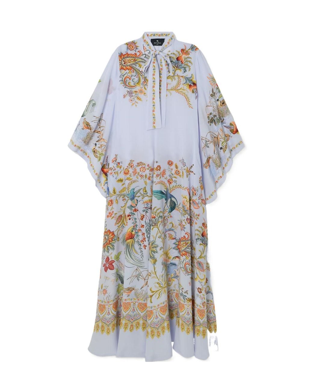 Etro Blue Pussy-Bow Printed Silk Maxi Dress