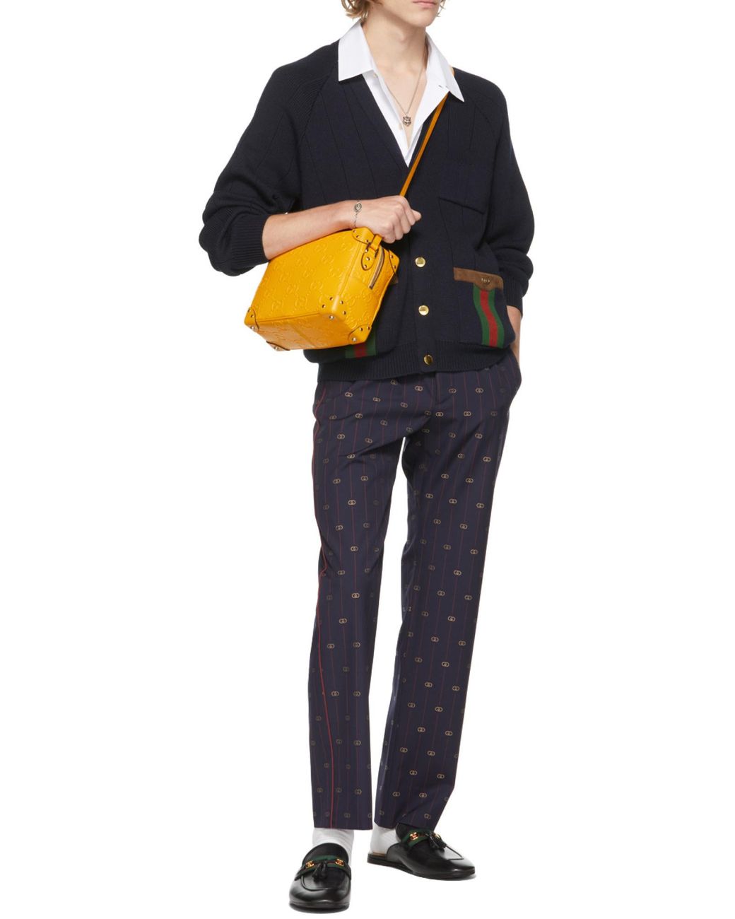 Gucci Blue Knit Wool Blend Cardigan With Web for men