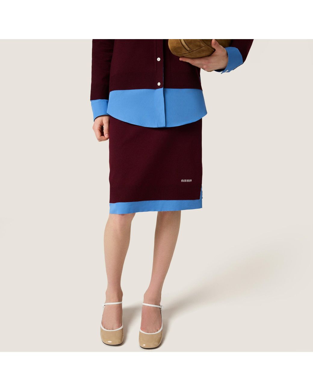 Miu Miu Purple Embroidered-Logo Split Midi Skirt