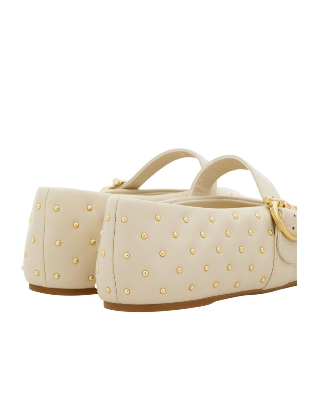Ferragamo White Studded Gancini Buckle Ballet Flat
