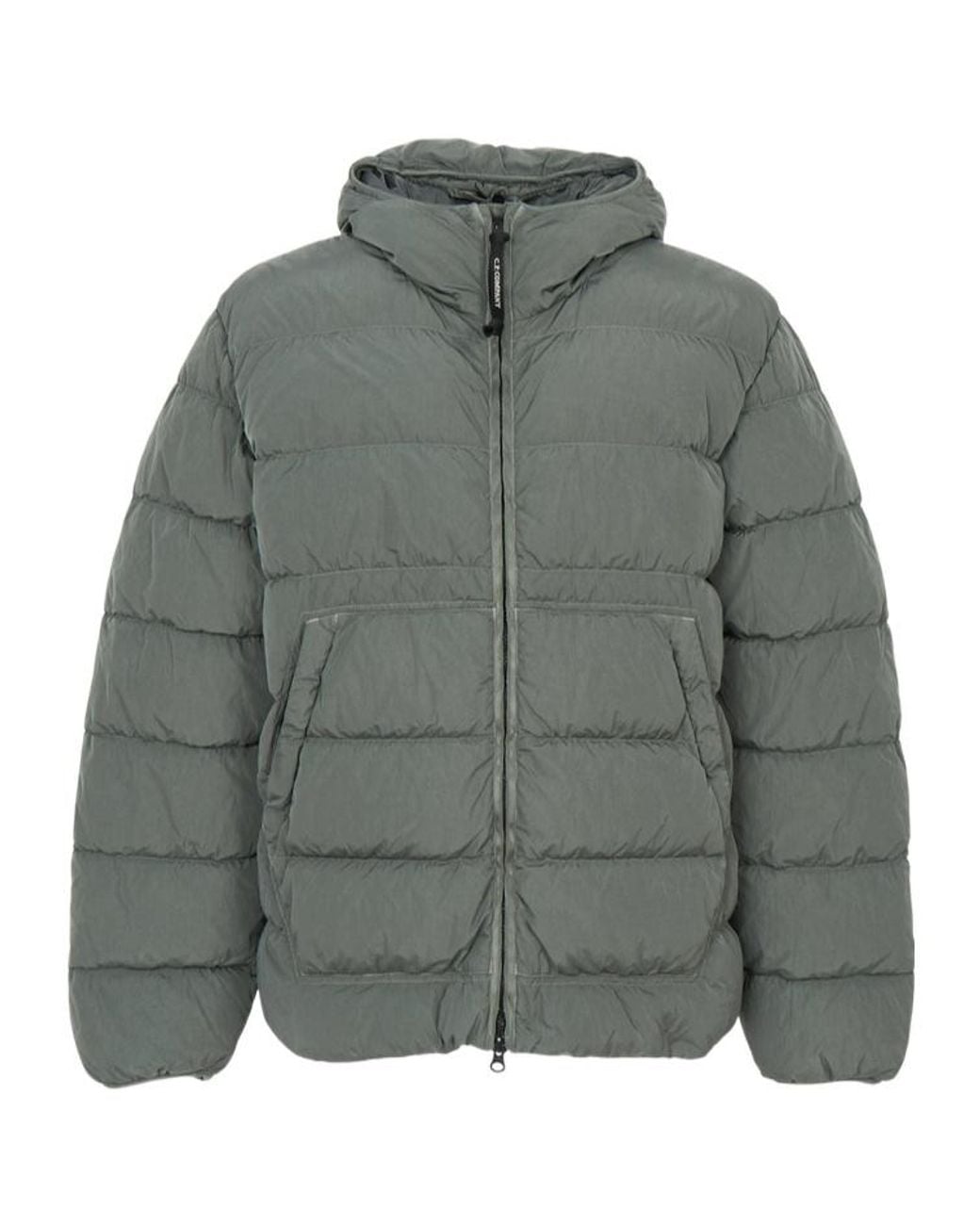 C P Company Gray Quilted Hooded Jacket for men