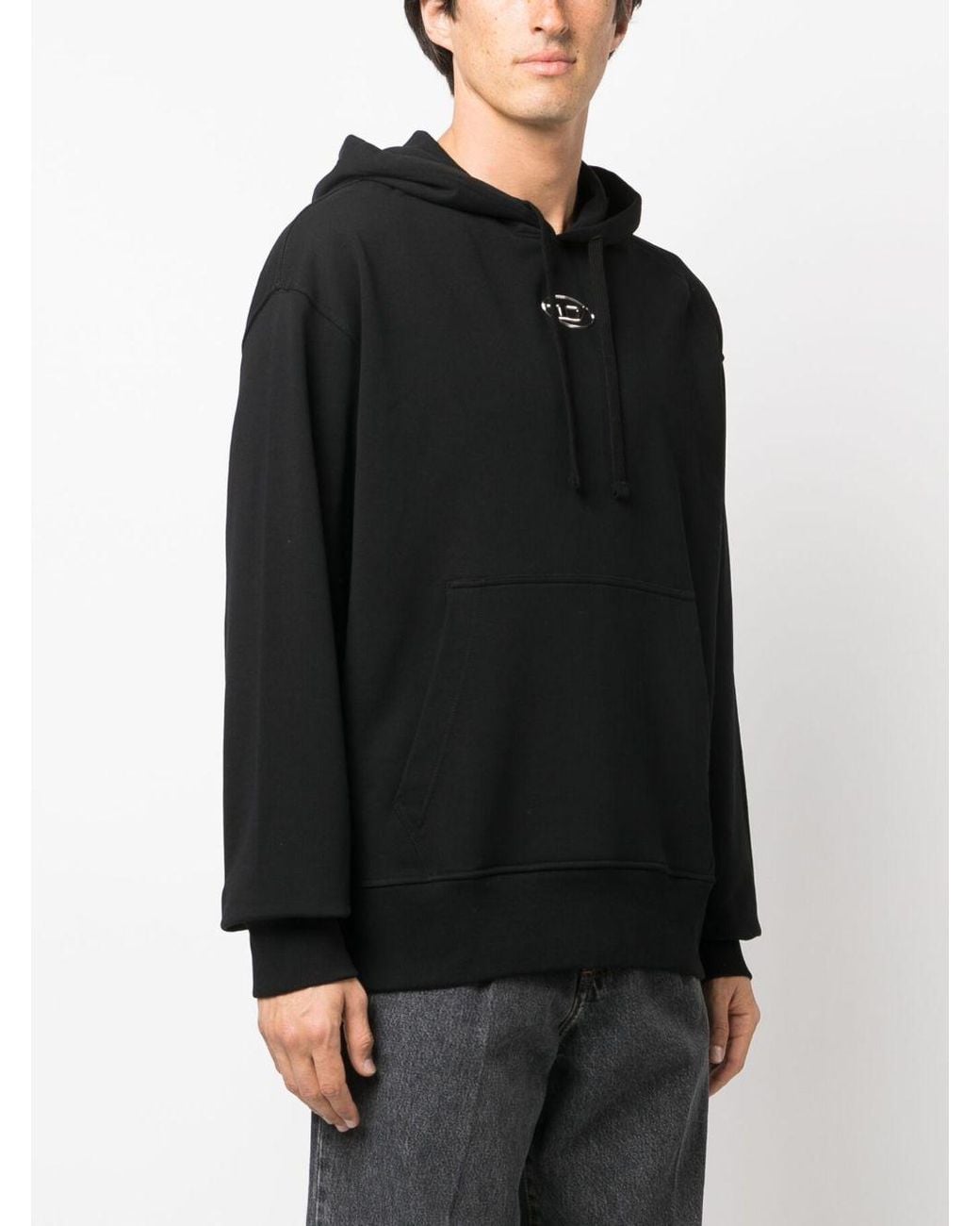 DIESEL Black Macs-Hood-Od Logo Plaque Hoodie for men