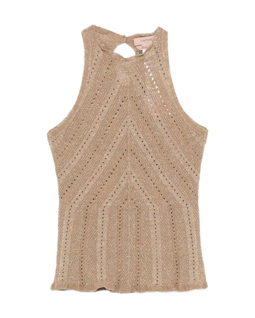 Twinset Natural Openwork Halterneck Knitted Top