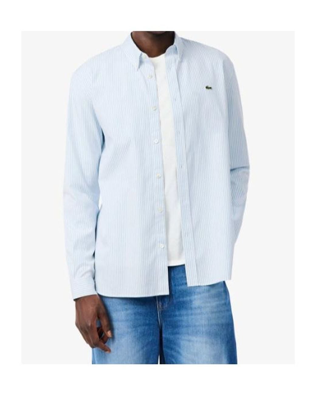 Lacoste Blue Regular Fit Striped Pinpoint Shirt for men