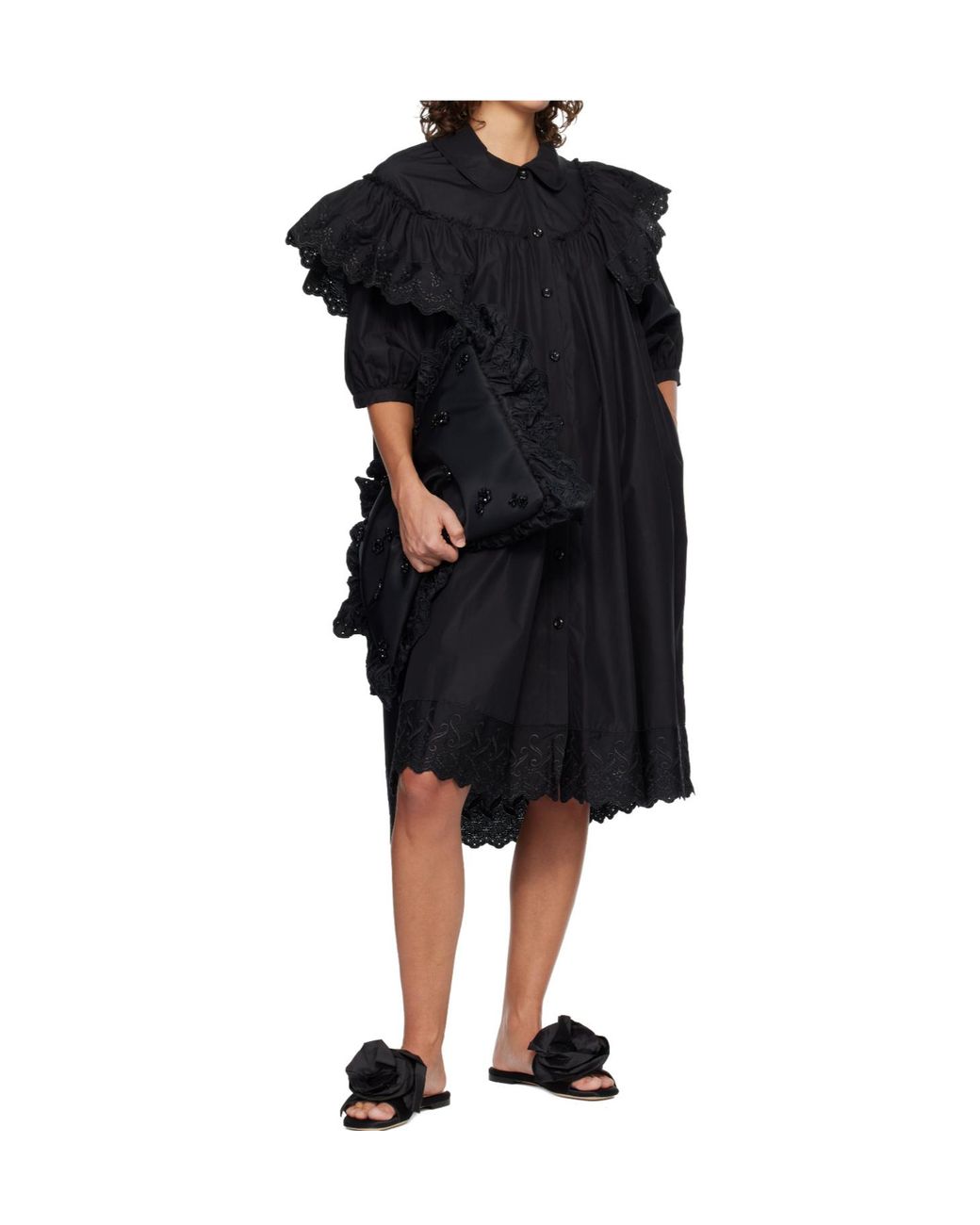 Simone Rocha Black Ruffled Shirt Dress