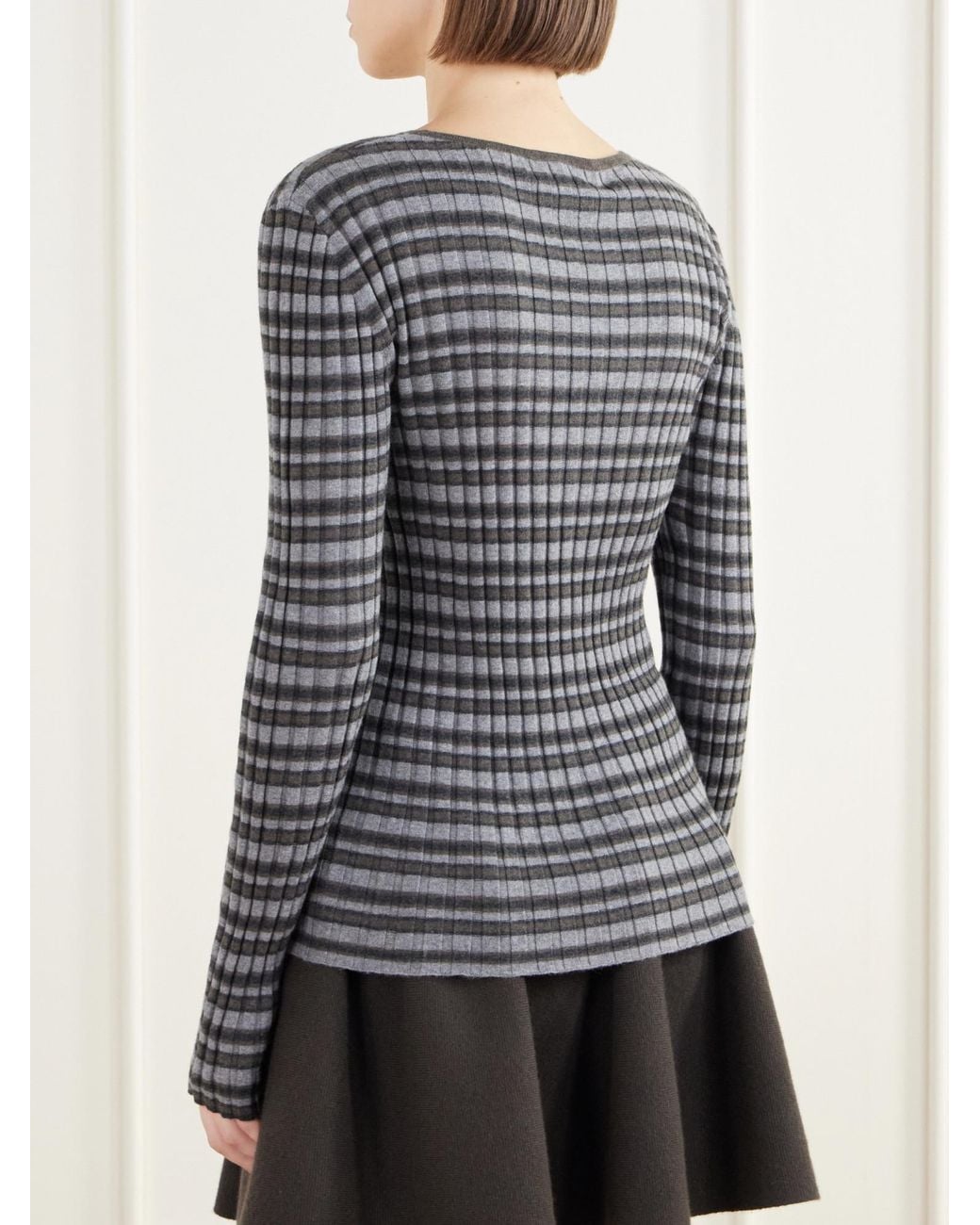 Lisa Yang Gray Striped Ribbed Cotton And Cashmere-Blend Sweater