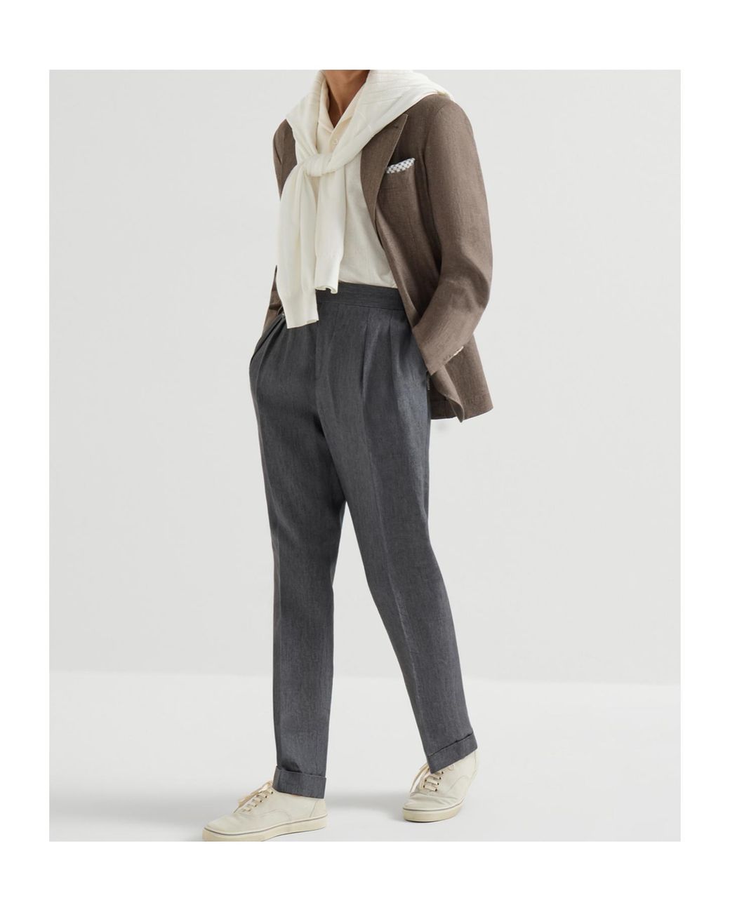 Brunello Cucinelli White Linen And Cotton Chevron Jersey Short Sleeve Shirt With Camp Collar for men