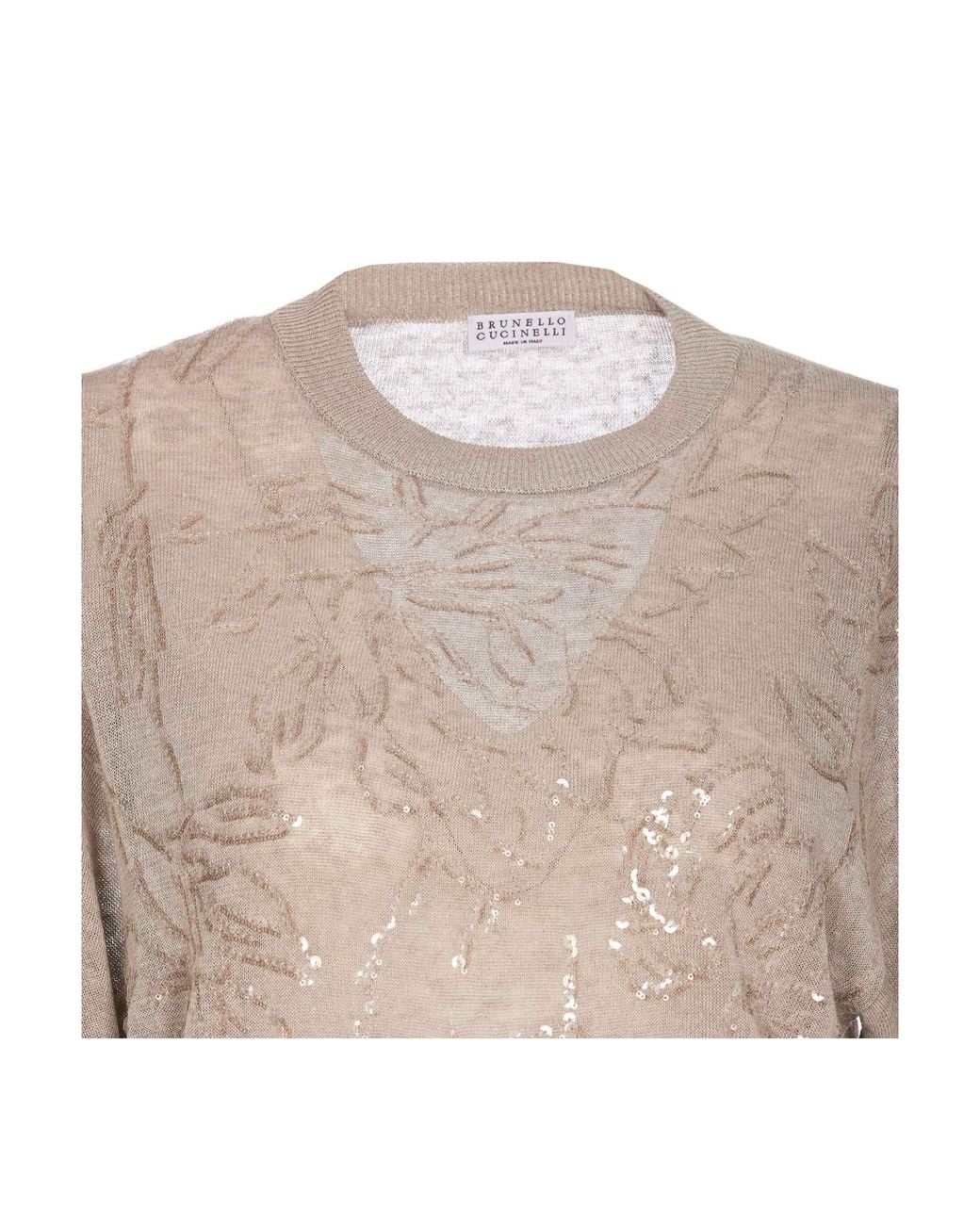 Brunello Cucinelli Natural Crewneck Knitted Top