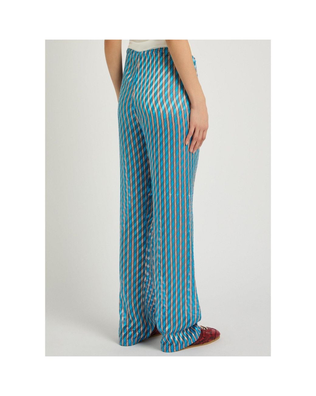 Dries Van Noten Blue Semi-Transparent Striped Pants