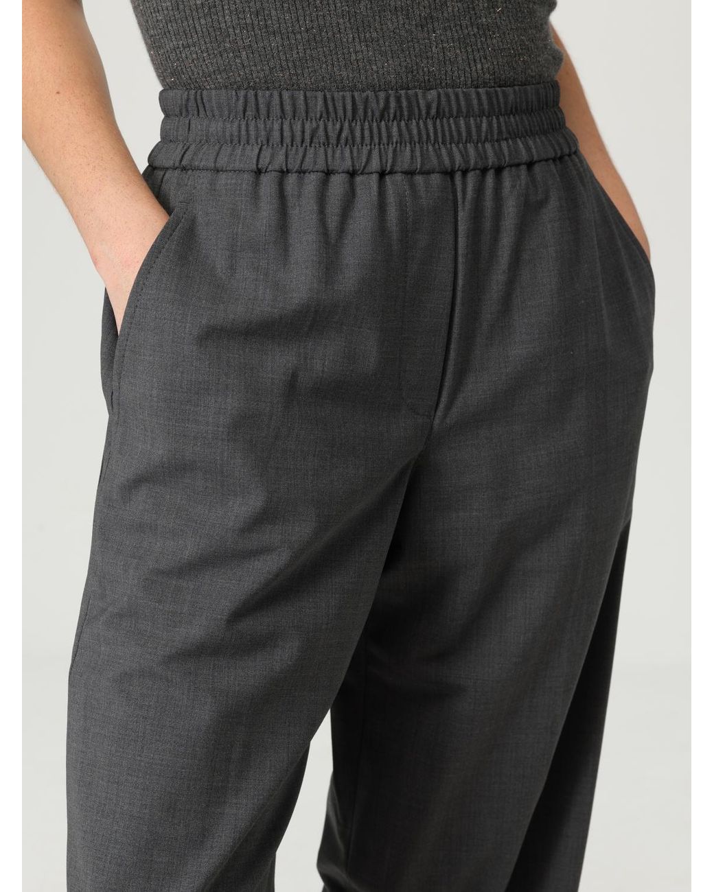 Brunello Cucinelli Gray Stretch Virgin Wool Fluid Trousers