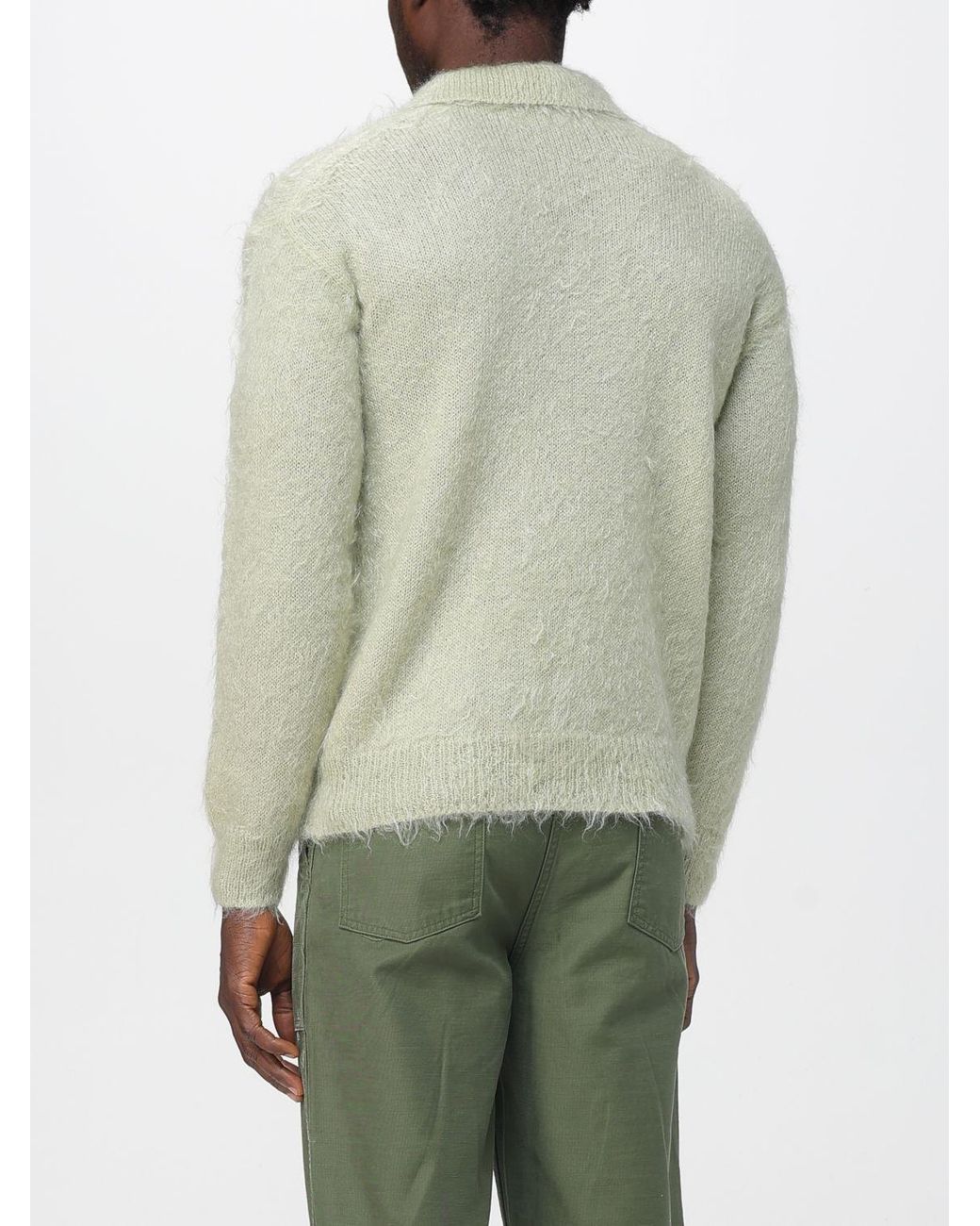 Auralee Green Long-Sleeved Brushed Polo Sweater for men