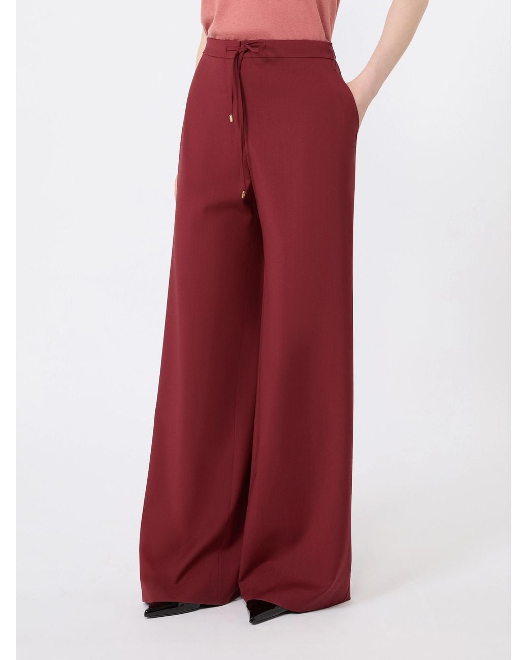 Max Mara Red Drawstring-Waist Wide-Leg Palazzo Pants