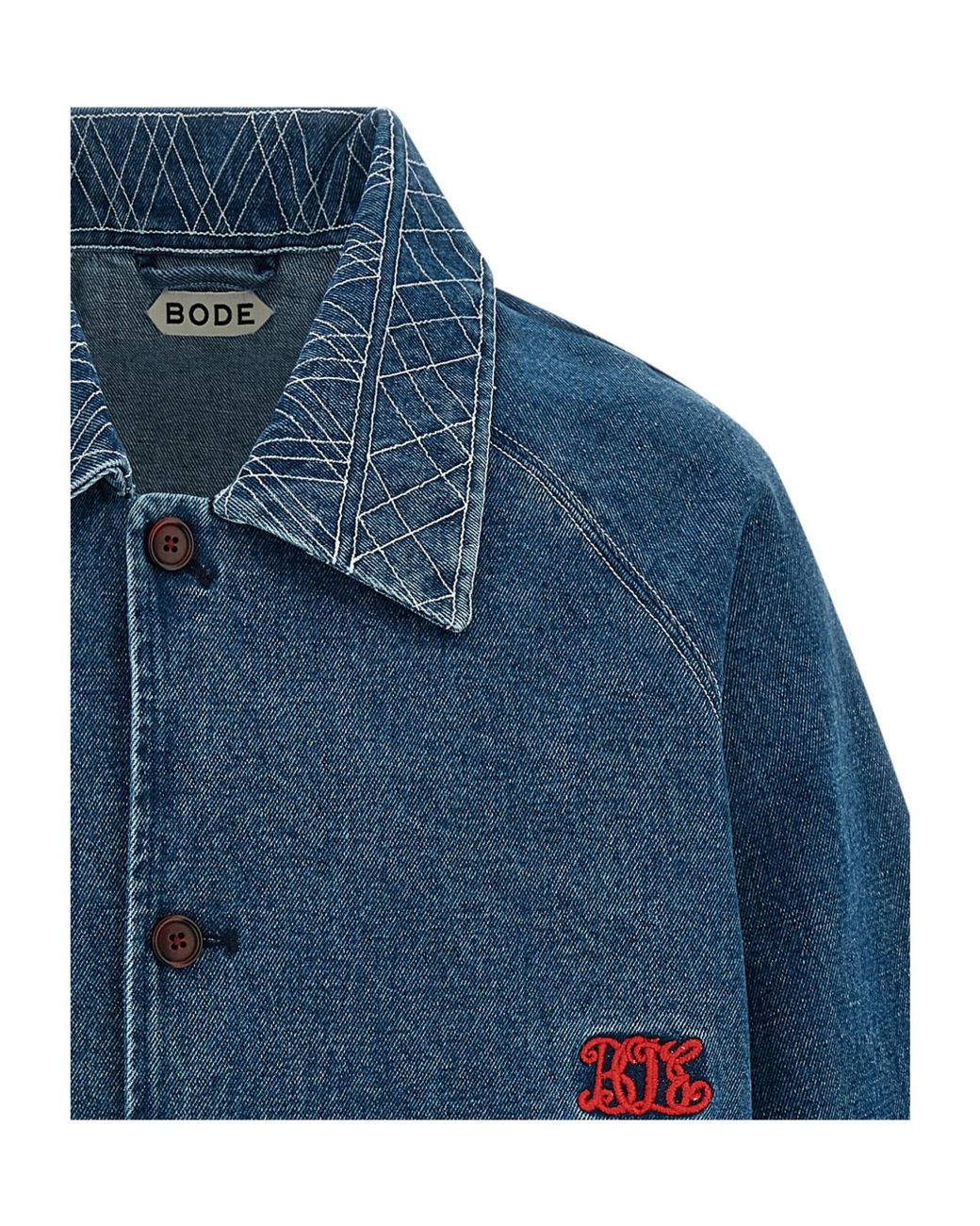 Bode Blue Embroidered Denim Jacket for men