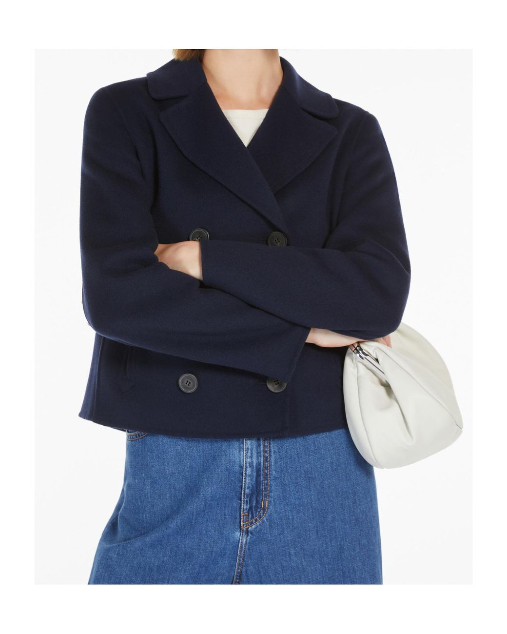 Weekend by Maxmara Blue Double-Sided Wool Double-Breasted Pea Coat