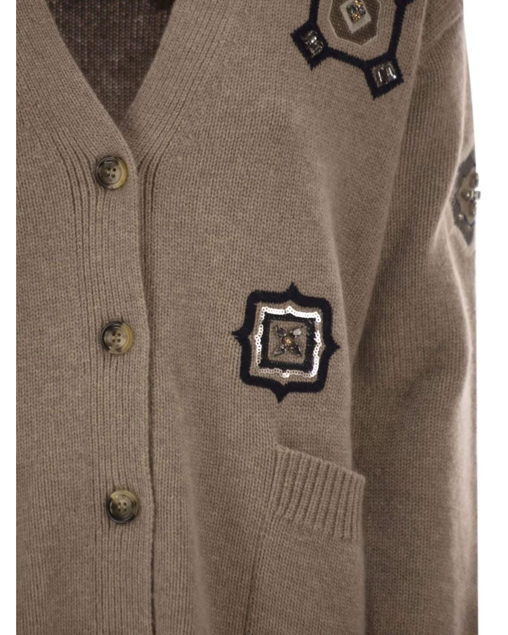Max Mara Natural Wool-Cashmere Patch Cardigan