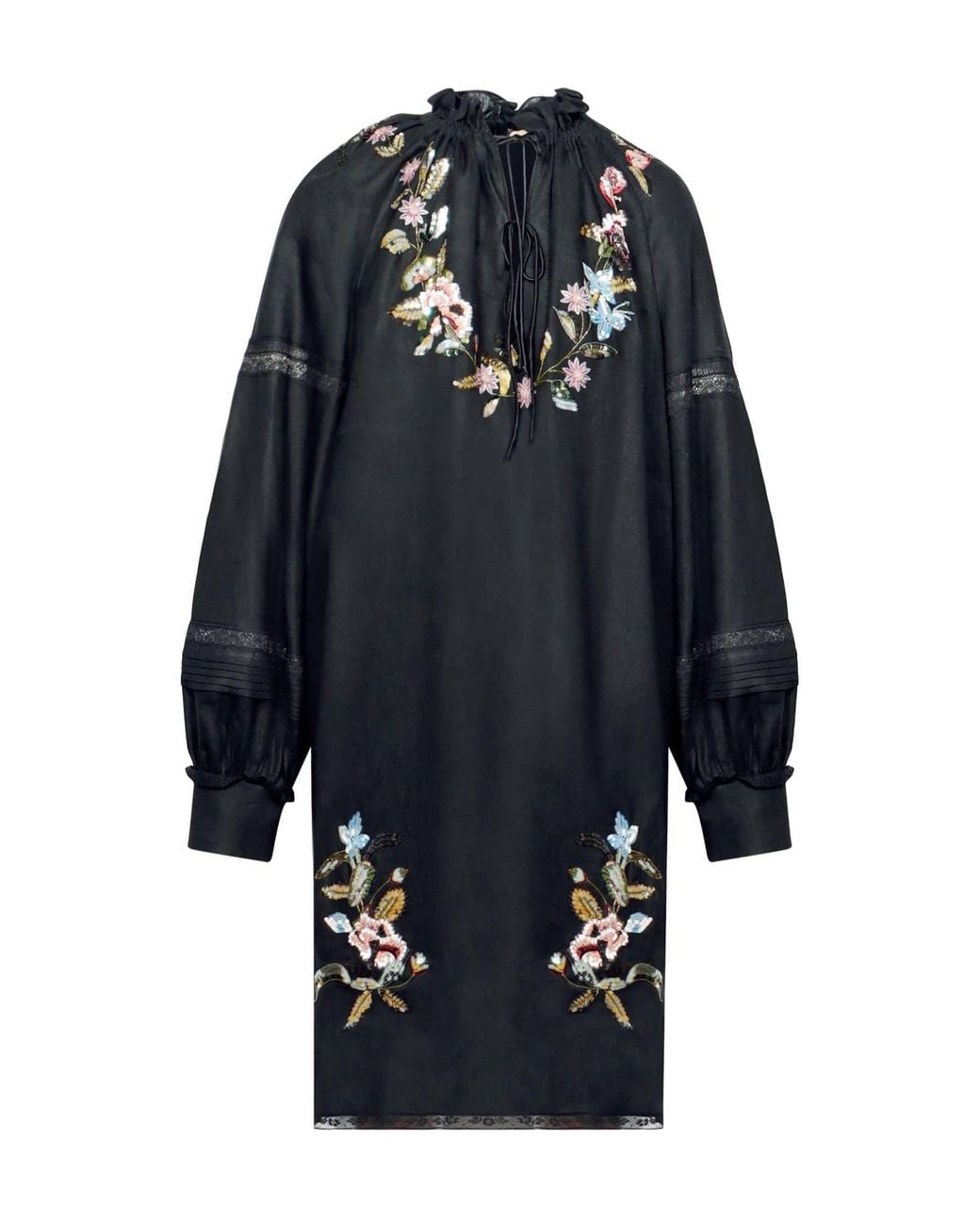 Valentino Black Floral Embroidered Dress