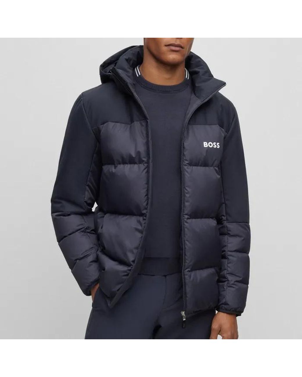 Boss Blue Logo Hooded Down Jacket for men