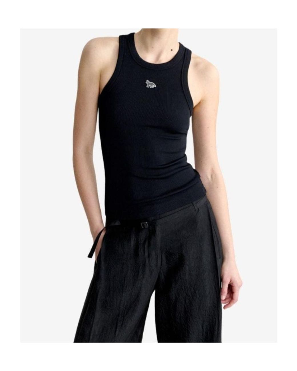 Maison Kitsuné Black Maison Kitsuné Baby Fox Ribbed Tank Top