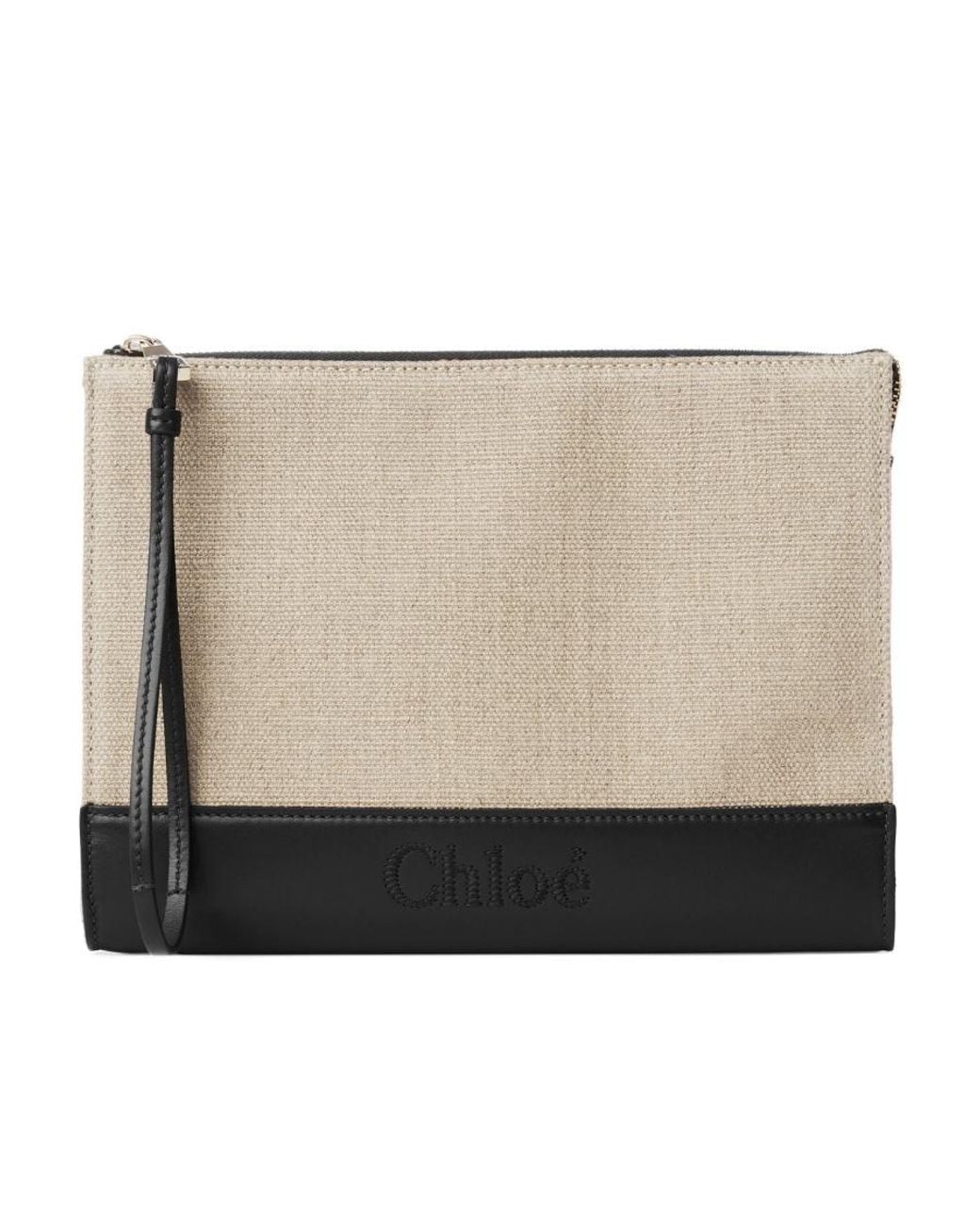 Chloé Natural Logo-Embroidered Clutch Bag
