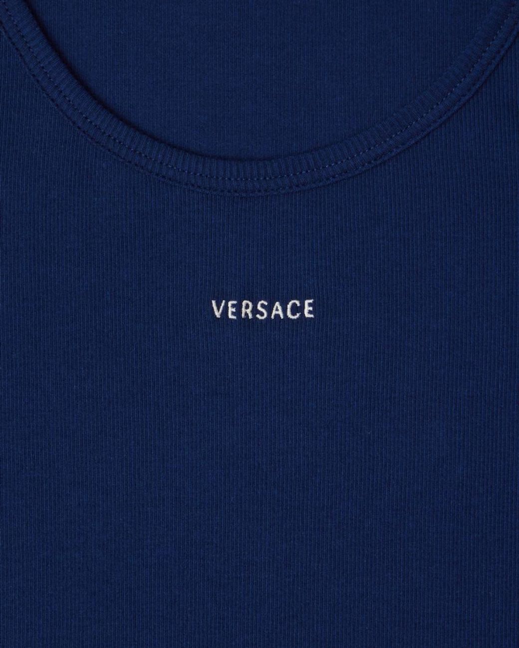 Versace Blue Logo Ribbed Underwear Top for men