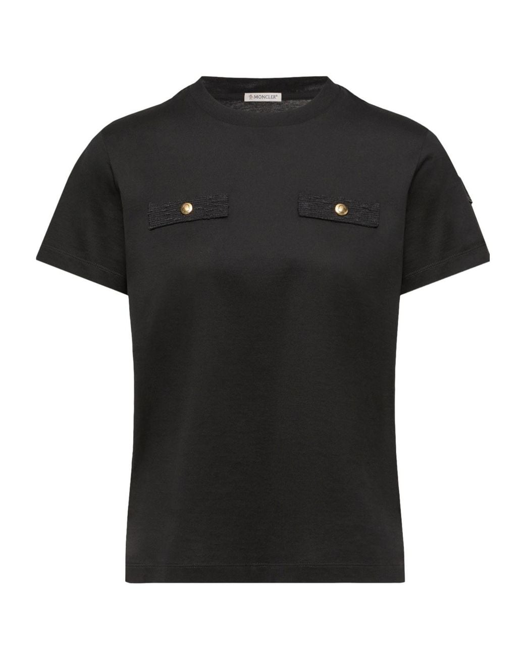 Moncler Black Button Detailed Crewneck T-Shirt