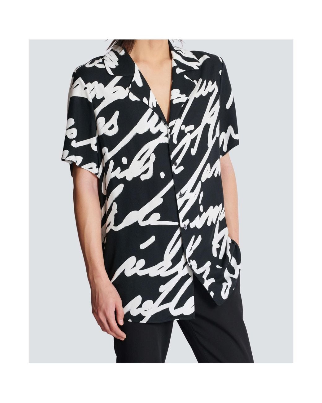 Balmain Black Love Letter Printed Twill Pyjama Shirt for men
