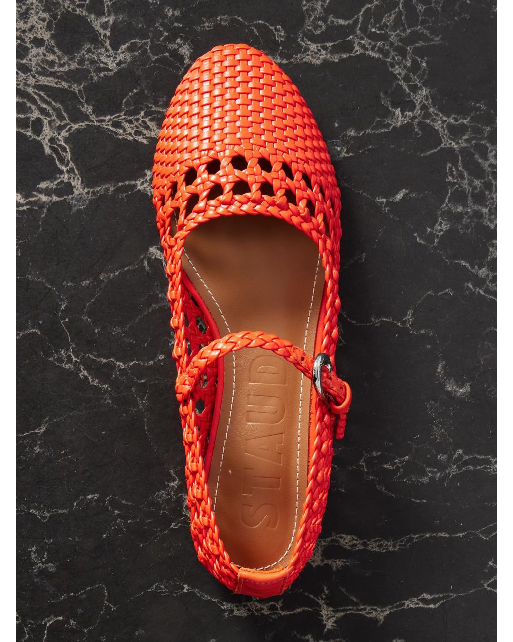 Staud Red Handwoven Leather Ballet Flats