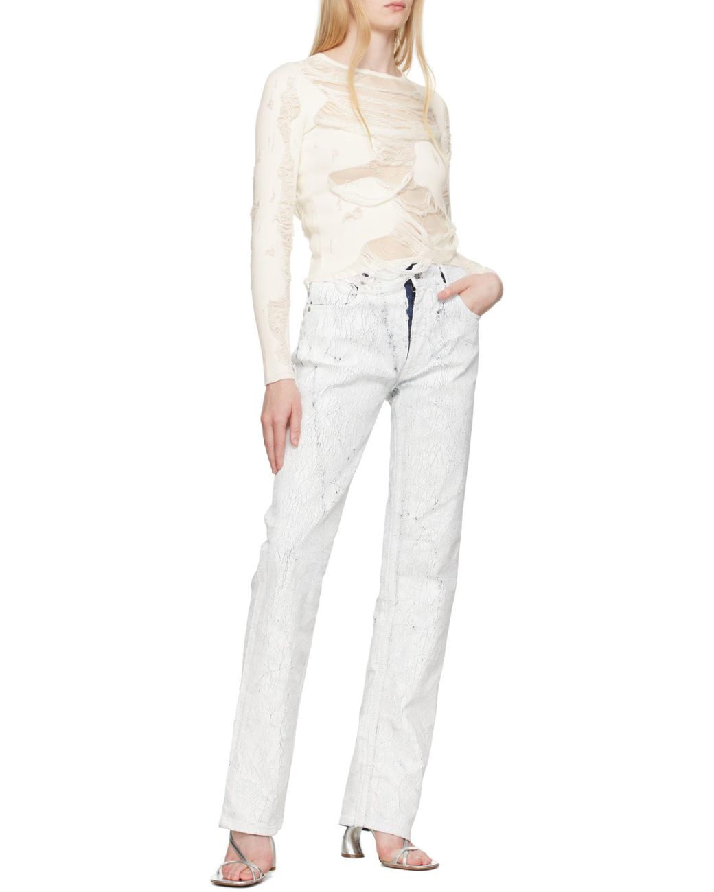 MM6 by Maison Margiela White Distressed Blend Jumper