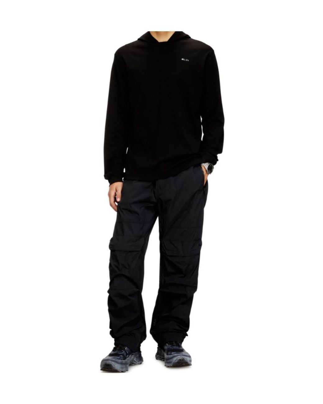 DIESEL Black T-Bill Logo Lettering Hoodie for men