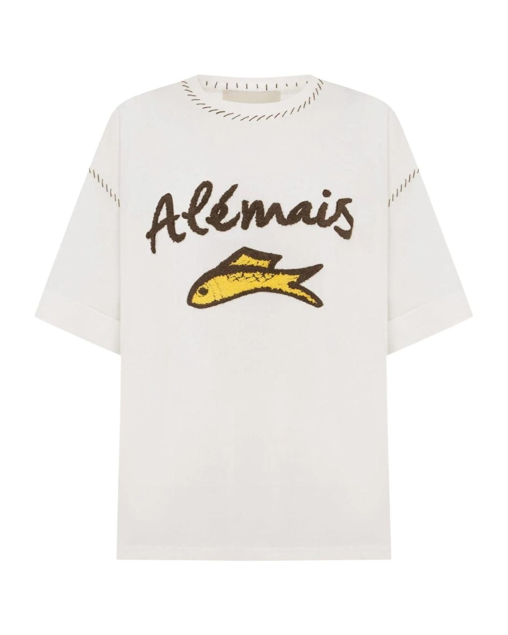 ALÉMAIS White Logo-Embroidered Cuffed T-Shirt