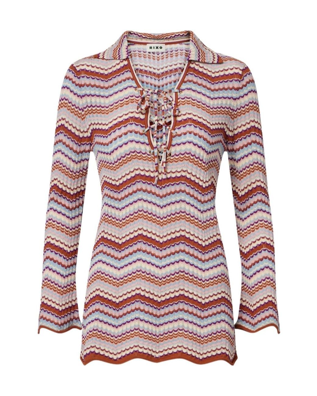 Rixo Red Brody Chevron Cotton Top