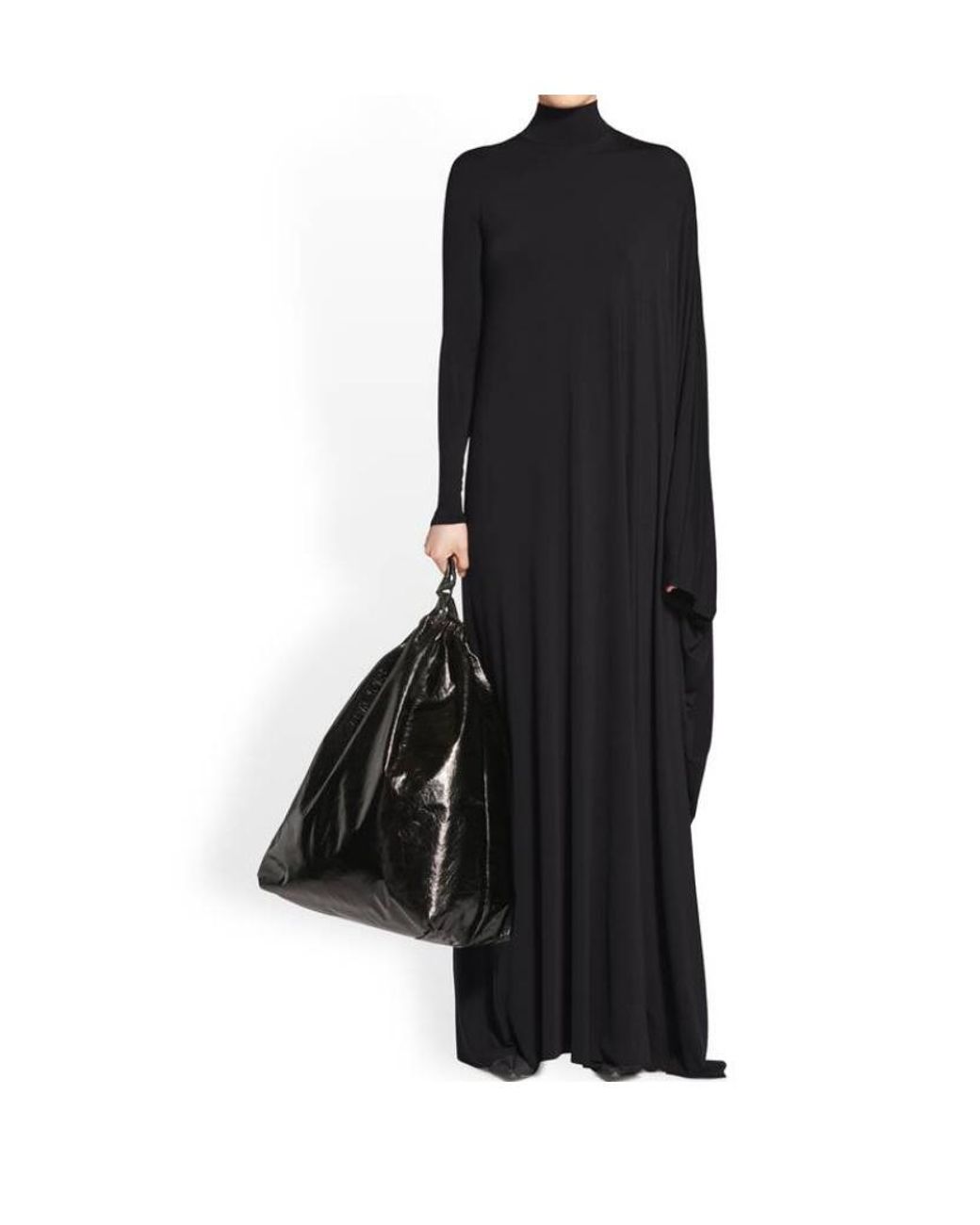 Balenciaga Black Drape Panel Asymmetric Long Dress