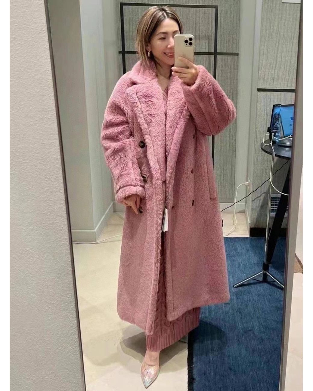 Max Mara Red Double-Breasted Fleece Coat